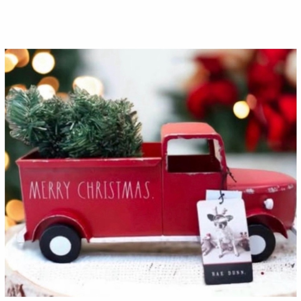 NEW Rae Dunn Merry Christmas Large Metal Red Truck with Tree Holiday Decor 🎅🏻